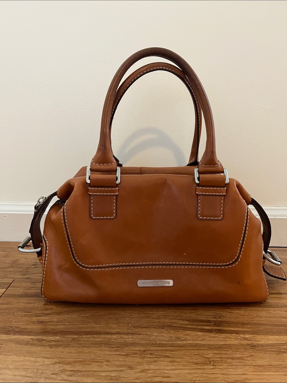 Vintage Michael Kors Cognac Leather Satchel with Double Handles